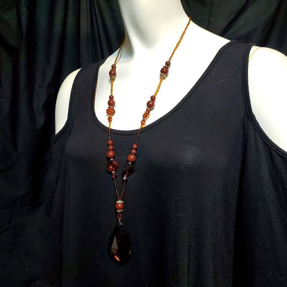 NWT Fashion Jewelry Brown Necklace & Earrings Set